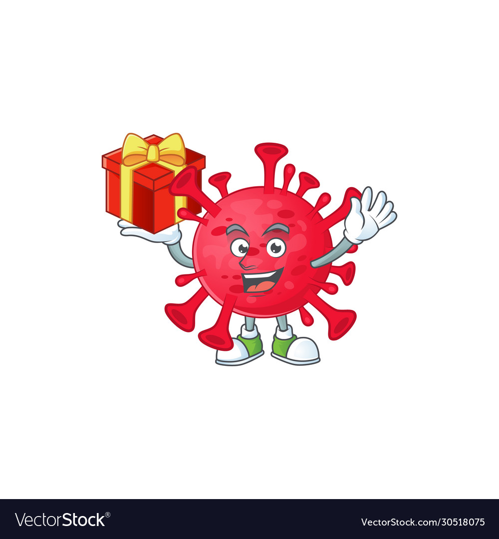 A mascot coronavirus amoeba showing crazy face