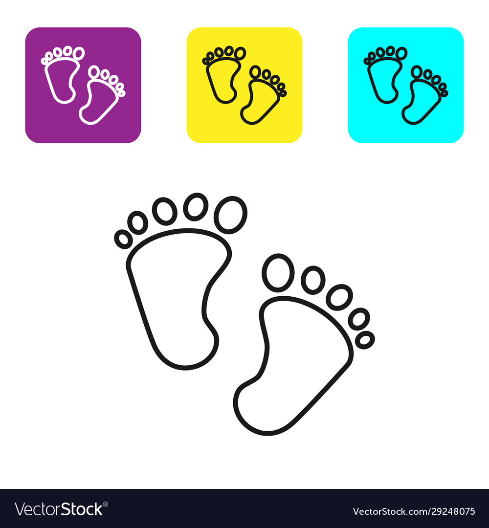 Black line baby footprints icon isolated on white