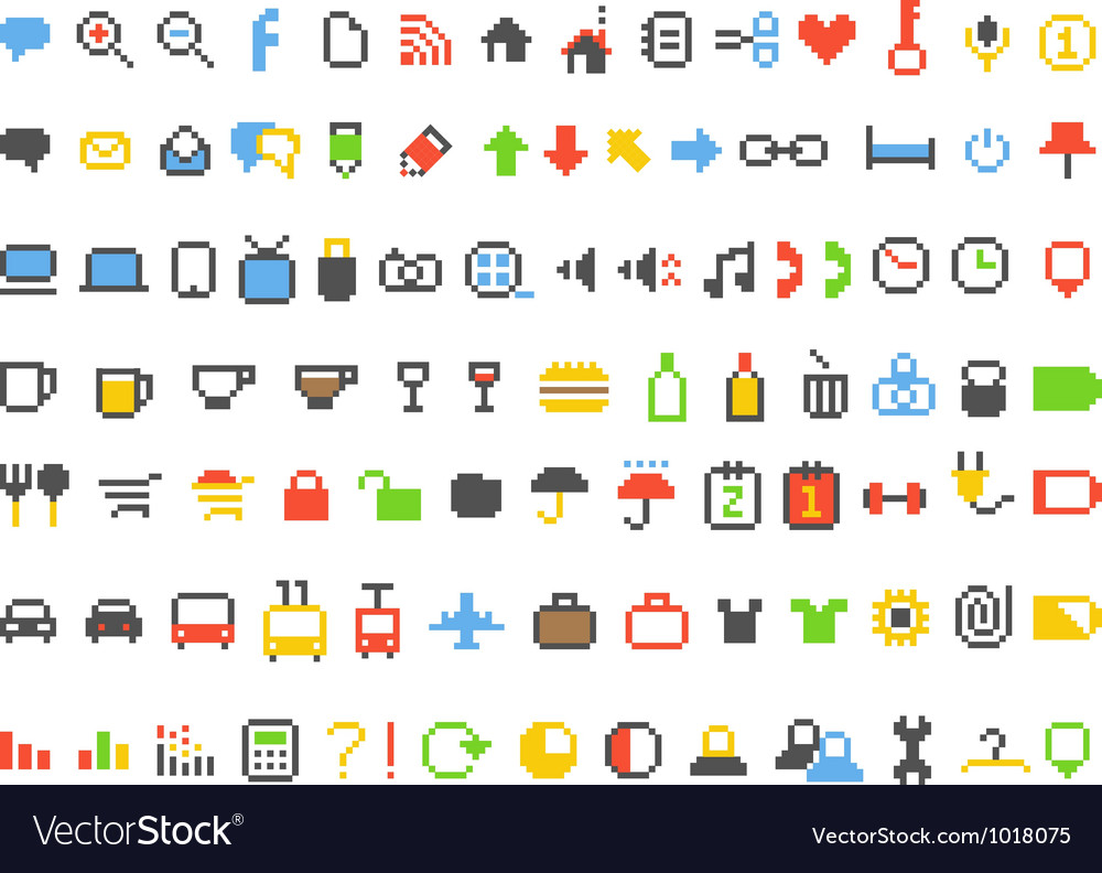 Color pixel style icons collection Royalty Free Vector Image