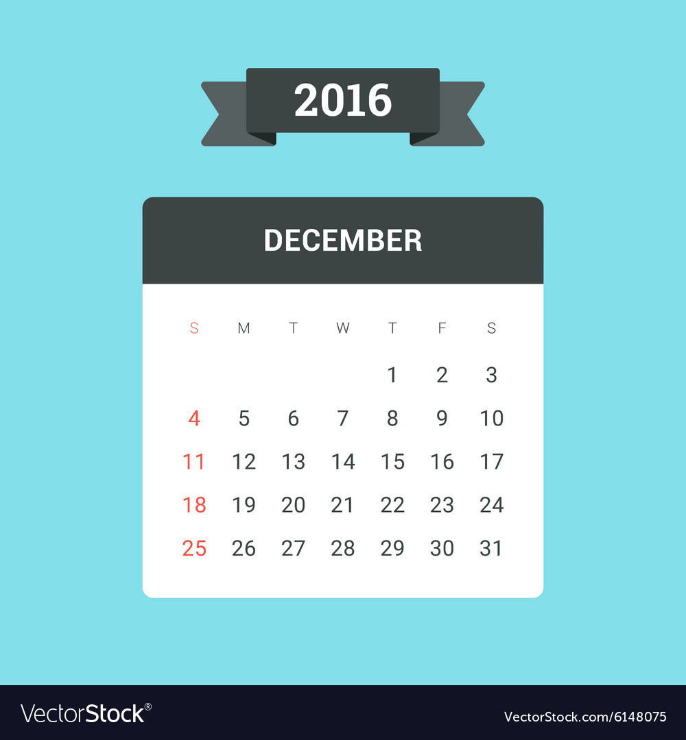 December 2016 calendar Royalty Free Vector Image