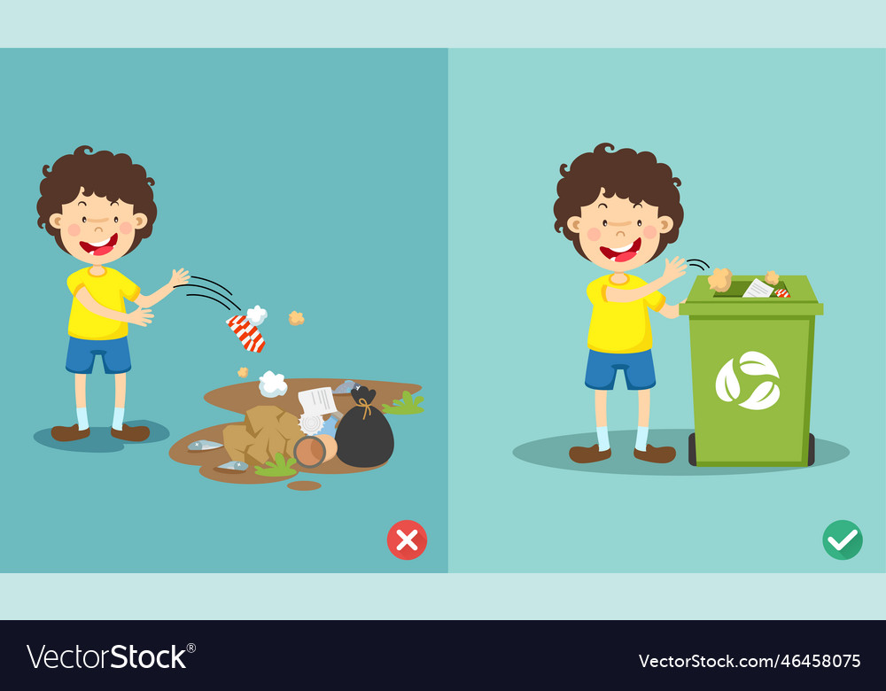 Do not throw littering on the floorwrong and right vector image Do not throw littering on the floorwrong and right