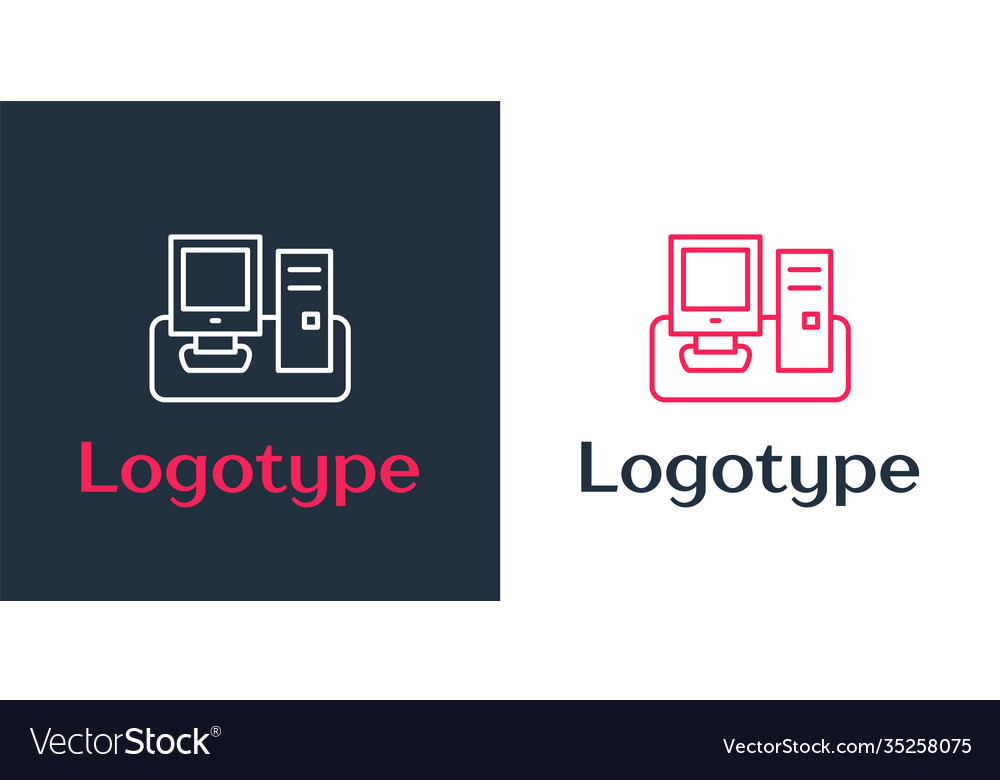 Logotype line computer monitor with keyboard vector image Logotype line computer monitor with keyboard