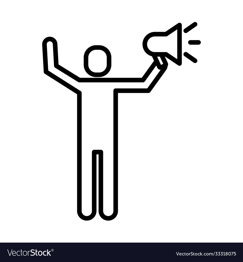 Man protesting with megaphone line style icon Vector Image Man protesting with megaphone line style icon