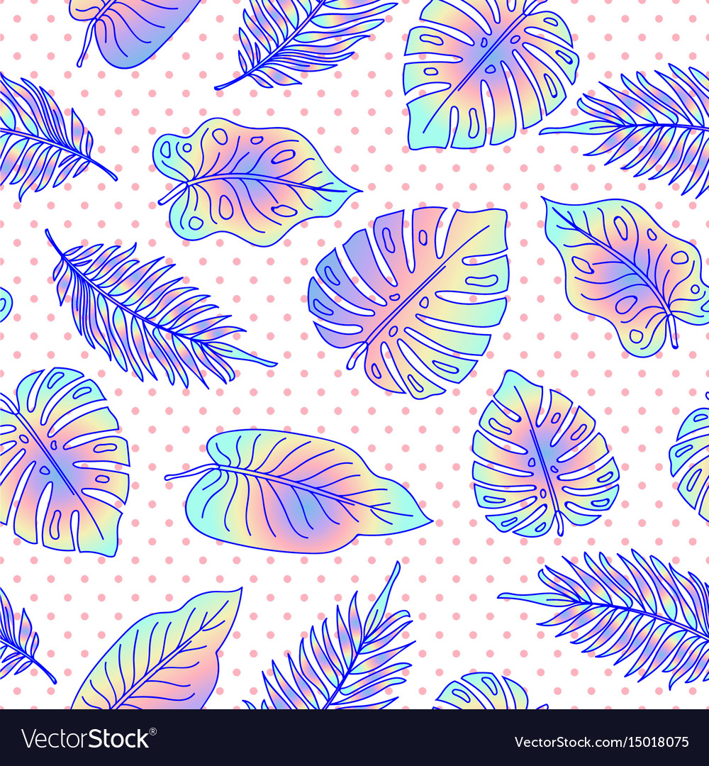 Palm tree leaves seamless pattern with dots