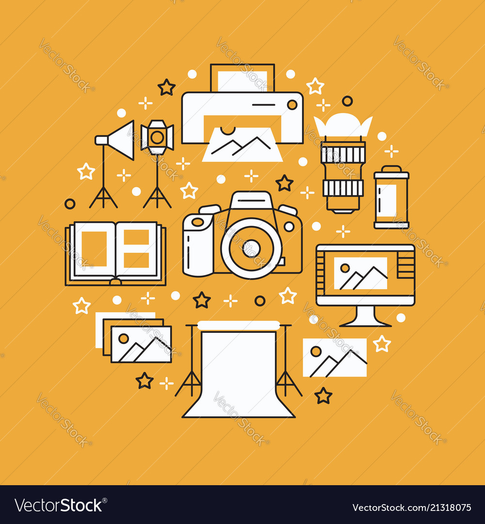 Photography equipment poster with flat line icons