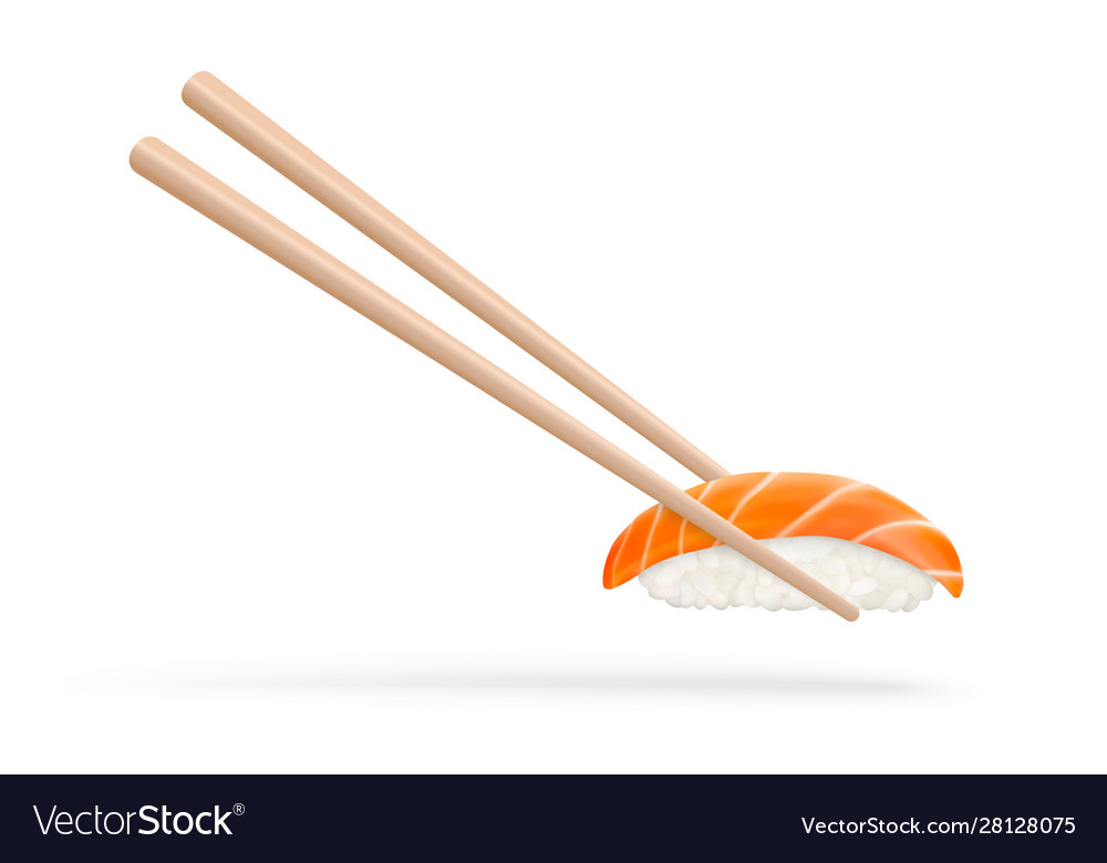 Salmon sushi isolated roll with chopsticks