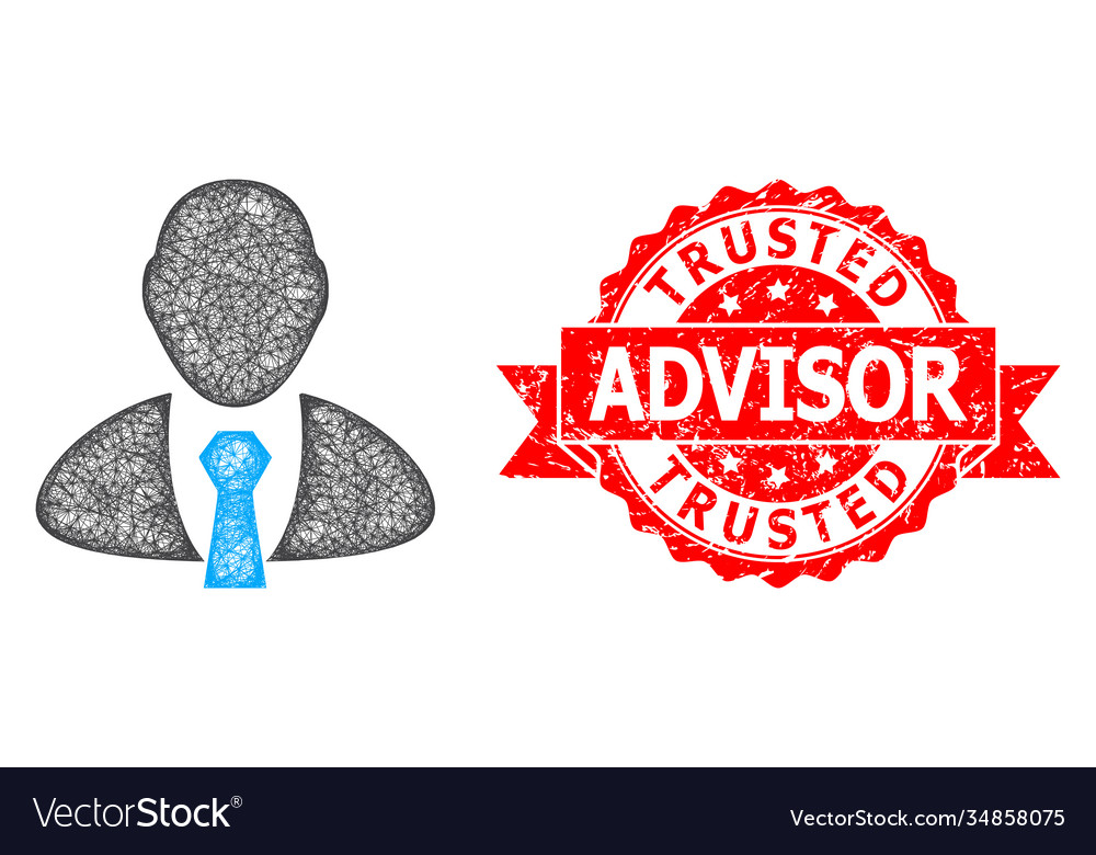 Scratched trusted advisor stamp seal and net vector image Scratched trusted advisor stamp seal and net