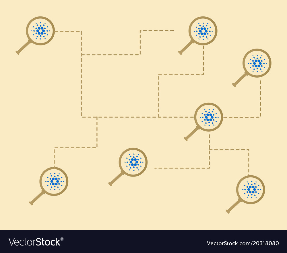 Blockchain cardano with magnifying style