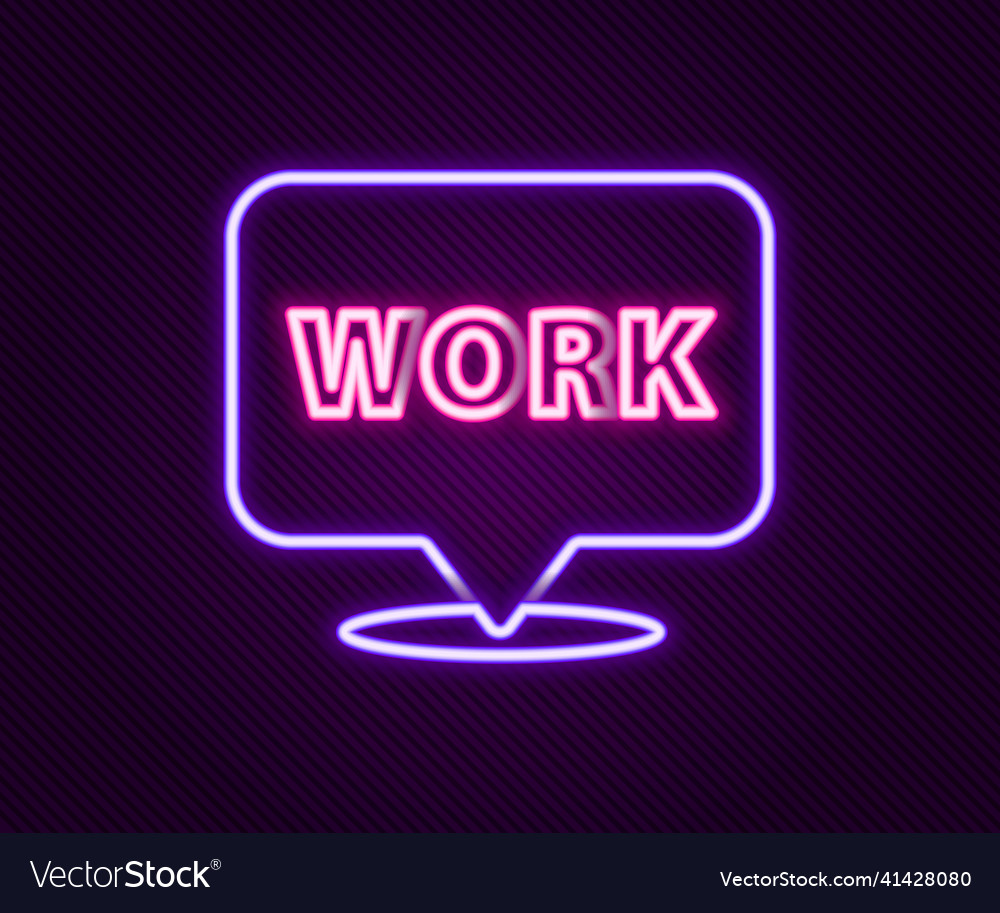 Glowing neon line location with text work icon vector image Glowing neon line location with text work icon