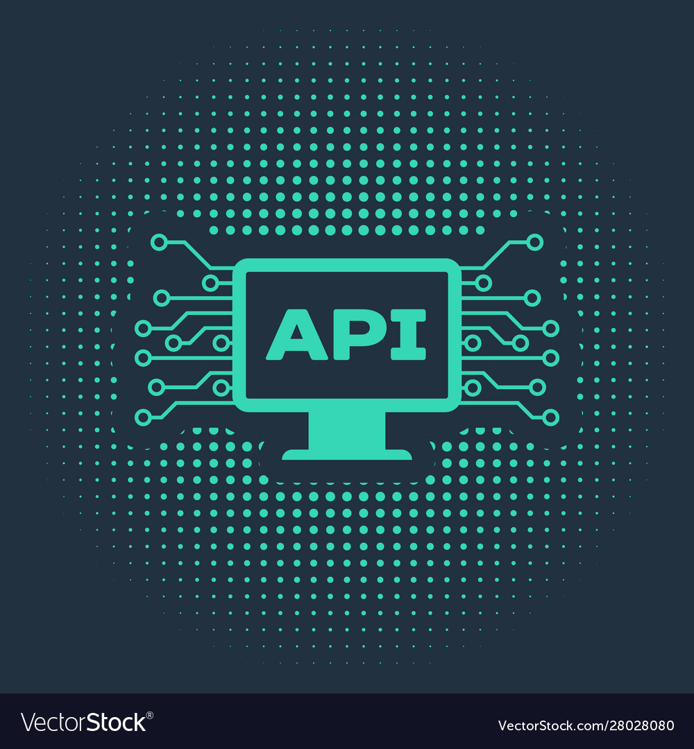Green computer api interface icon isolated on blue