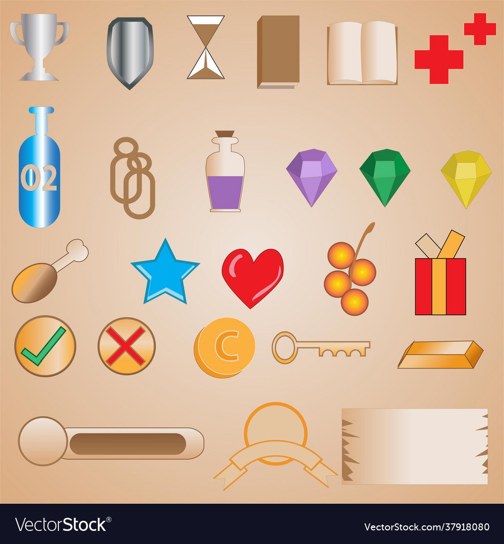 Icon game assets and interfaces vector image Icon game assets and interfaces