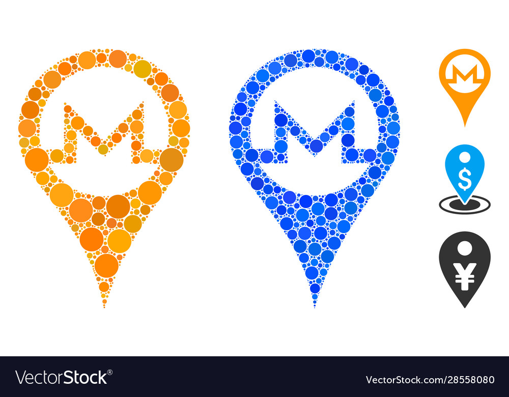 Monero map pointer composition icon round dots vector image Monero map pointer composition icon round dots