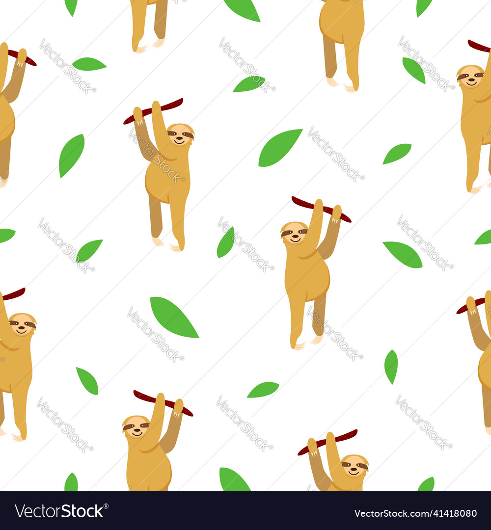 Seamless pattern of sloths hanging on tree branch vector image Seamless pattern of sloths hanging on tree branch