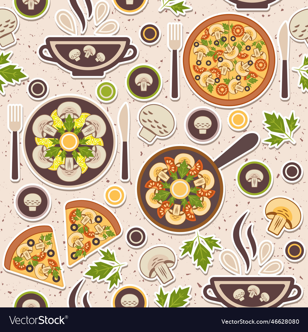 Seamless pattern with mushroom meals vector image Seamless pattern with mushroom meals