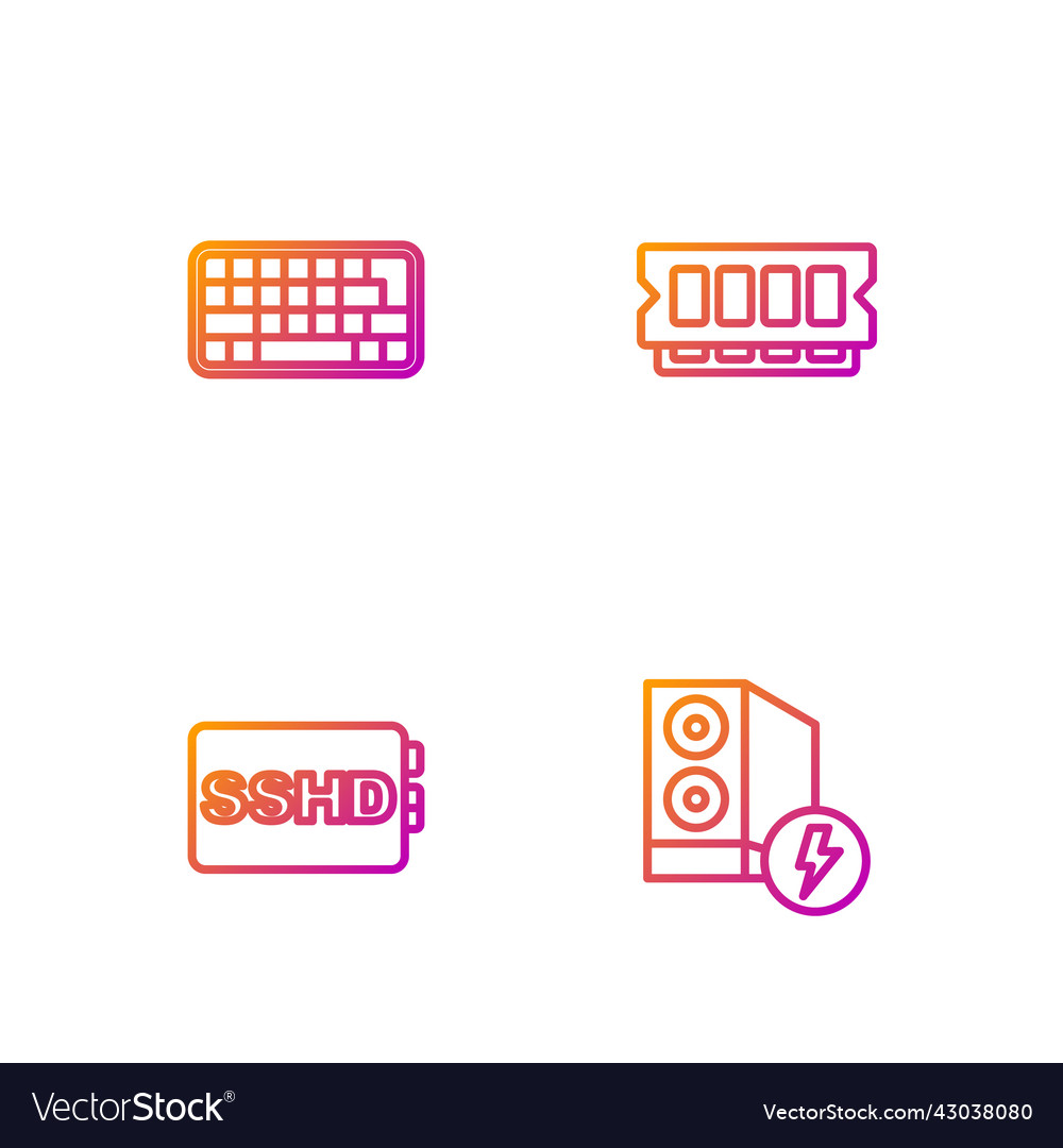 Set line case of computer sshd card keyboard vector image Set line case of computer sshd card keyboard