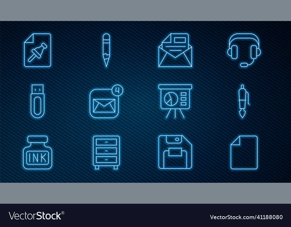 Set line file document fountain pen nib mail vector image Set line file document fountain pen nib mail