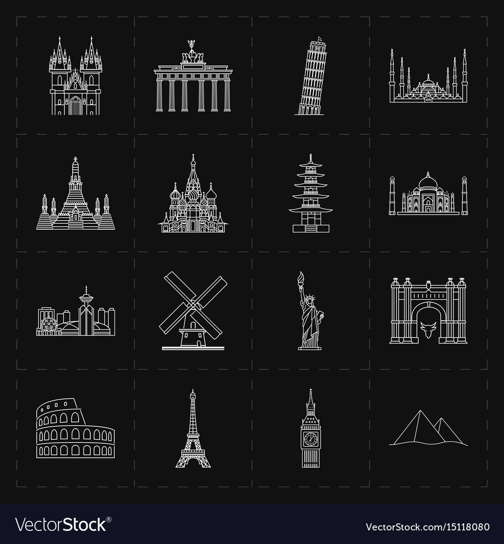 Sixteen flache Wahrzeichen Icons