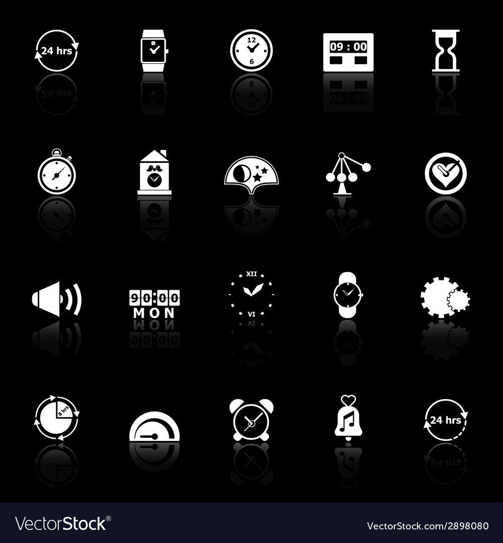 Time related icons with reflect on black