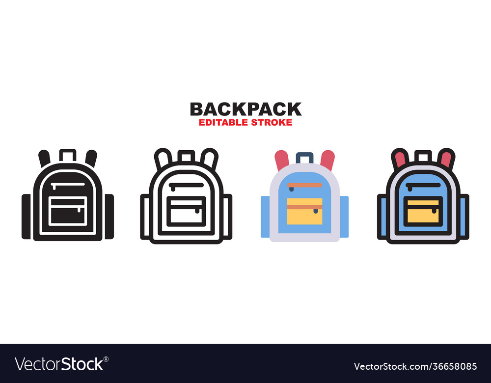 Backpack icon set with different styles editable vector image Backpack icon set with different styles editable
