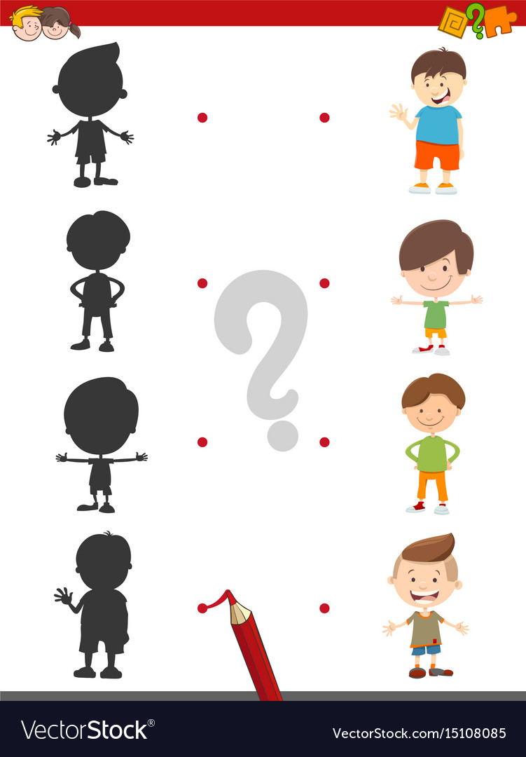Cartoon shadow activity with boys Royalty Free Vector Image