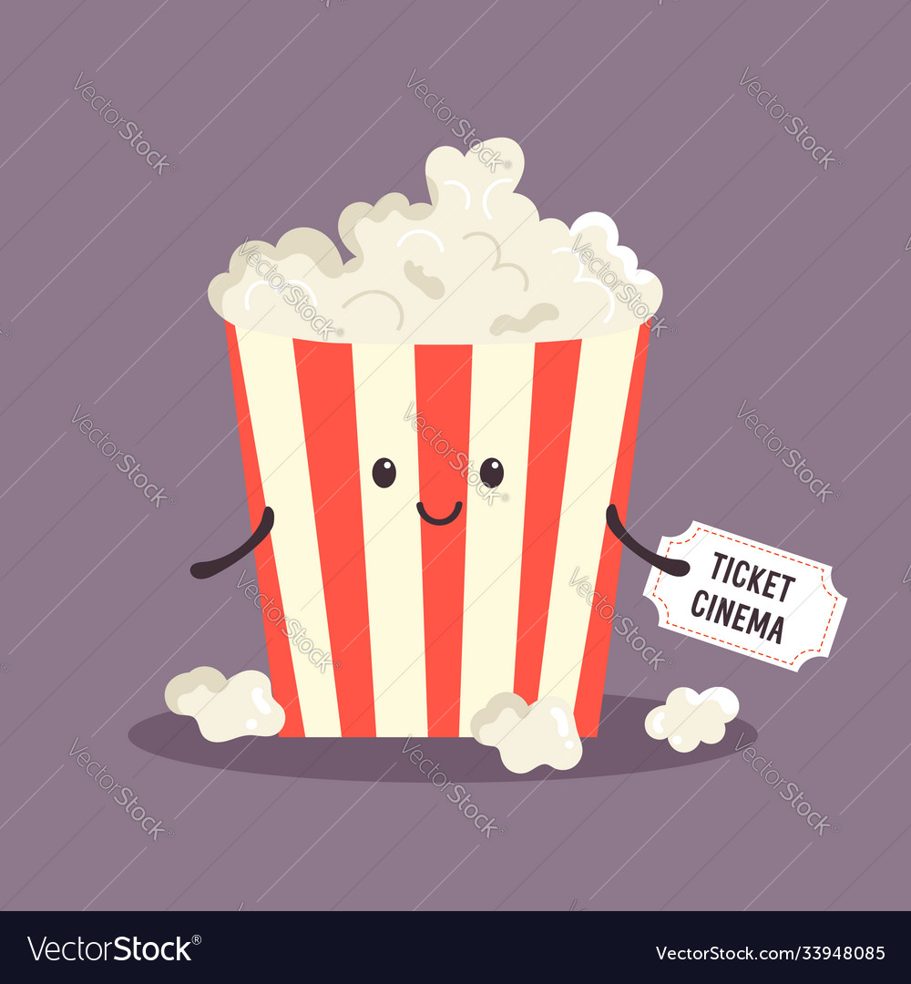 Cheerful bucket popcorn happy character