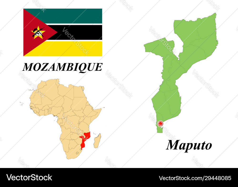Flag Map Capital Mozambique Royalty Free Vector Image