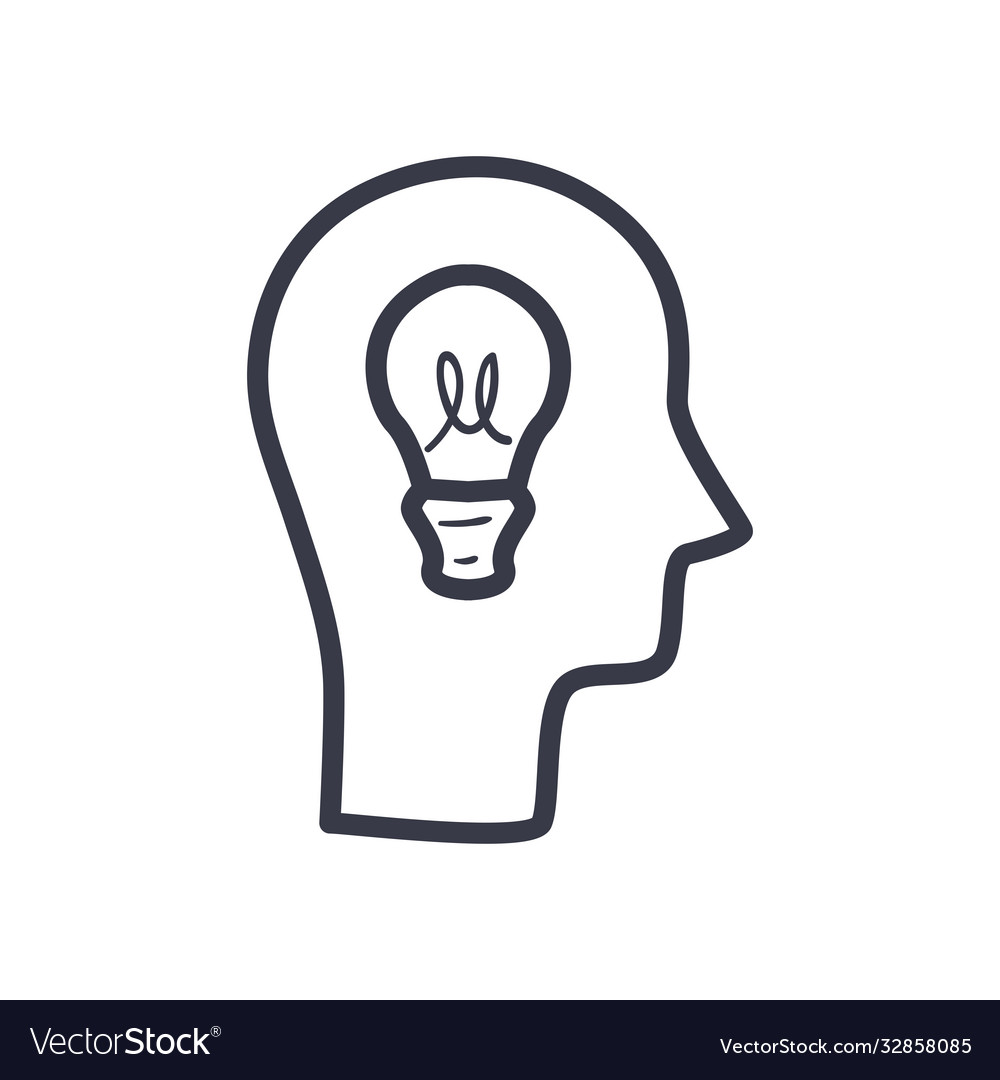 Light bulb inside head line style icon