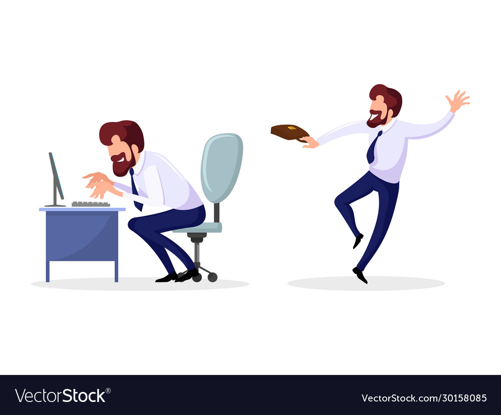 Man in formal suit sits at computer desk types Vector Image Man in formal suit sits at computer desk types