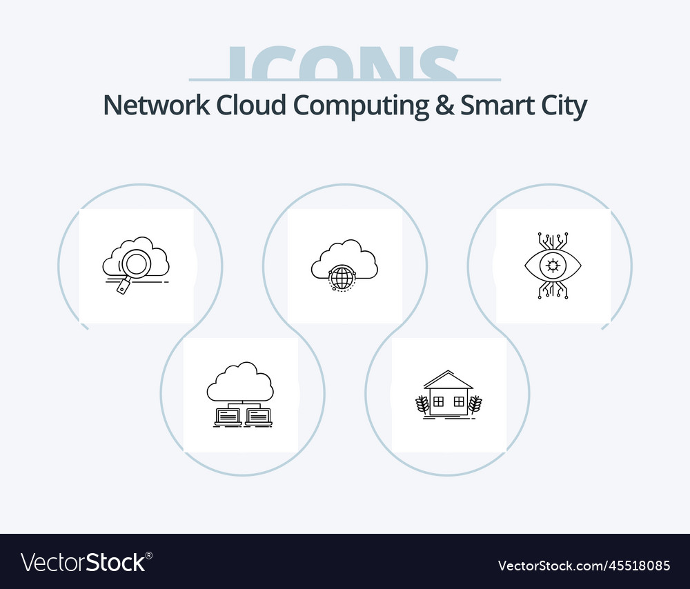 Network cloud computing and smart city line icon