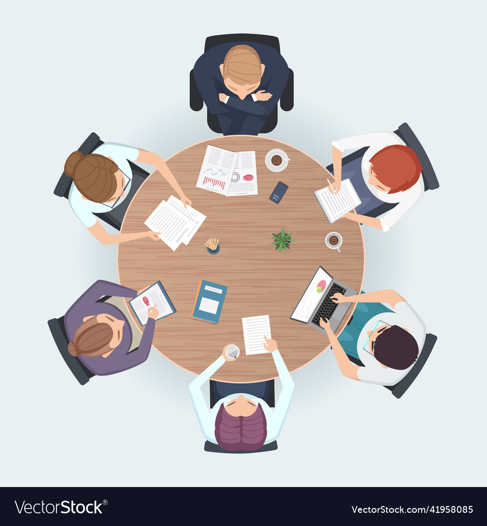 Round table top view business people sitting Vector Image