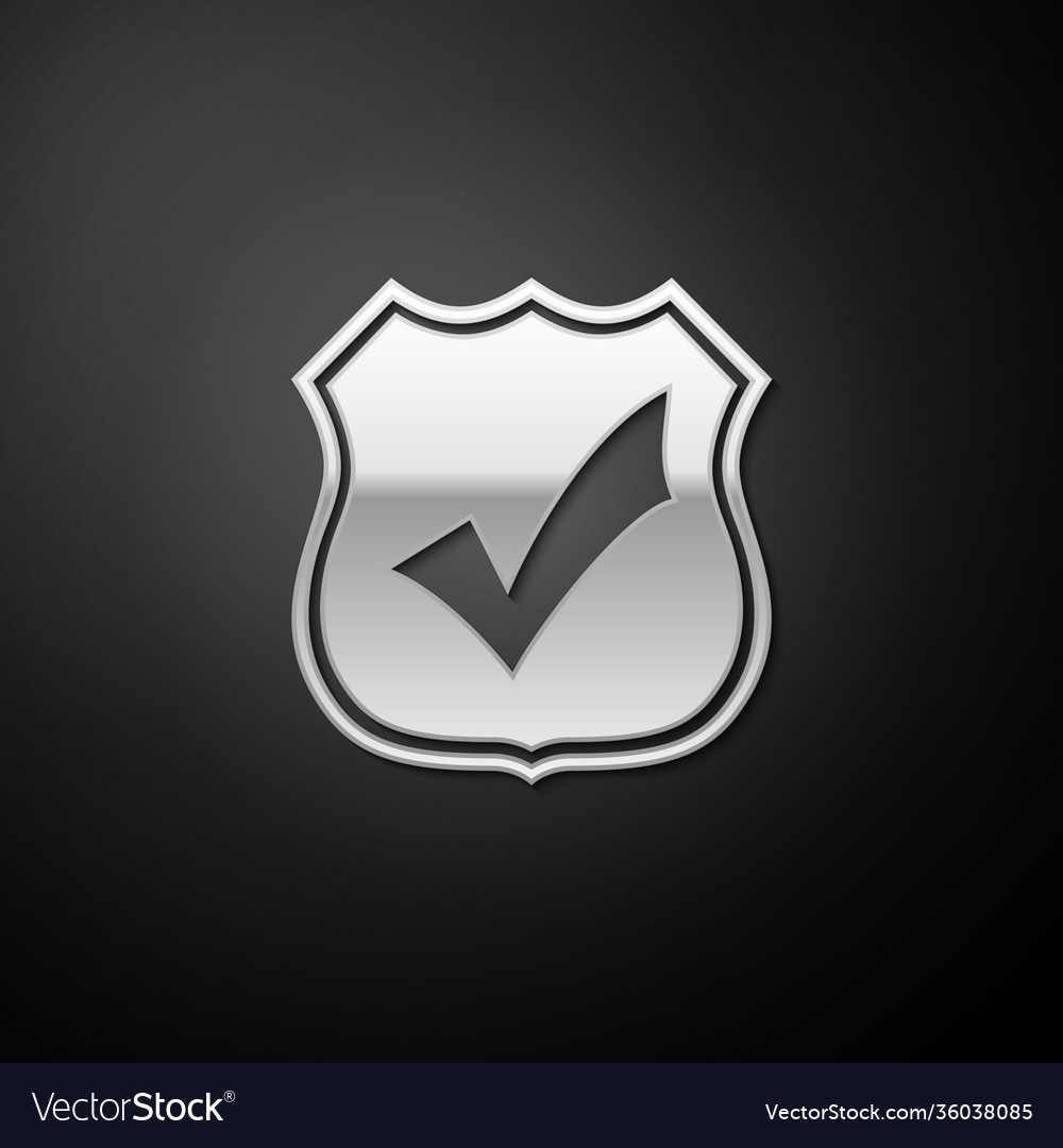 Silver shield with check mark icon isolated