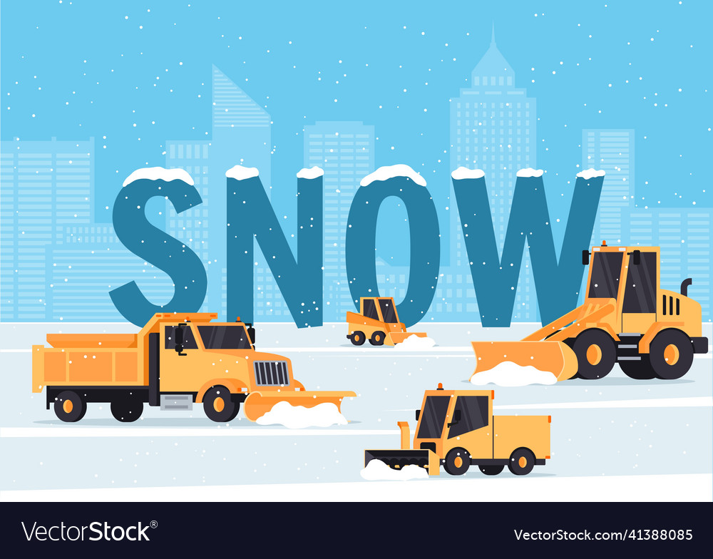 Snow removal trucks advertising banner winter Vector Image