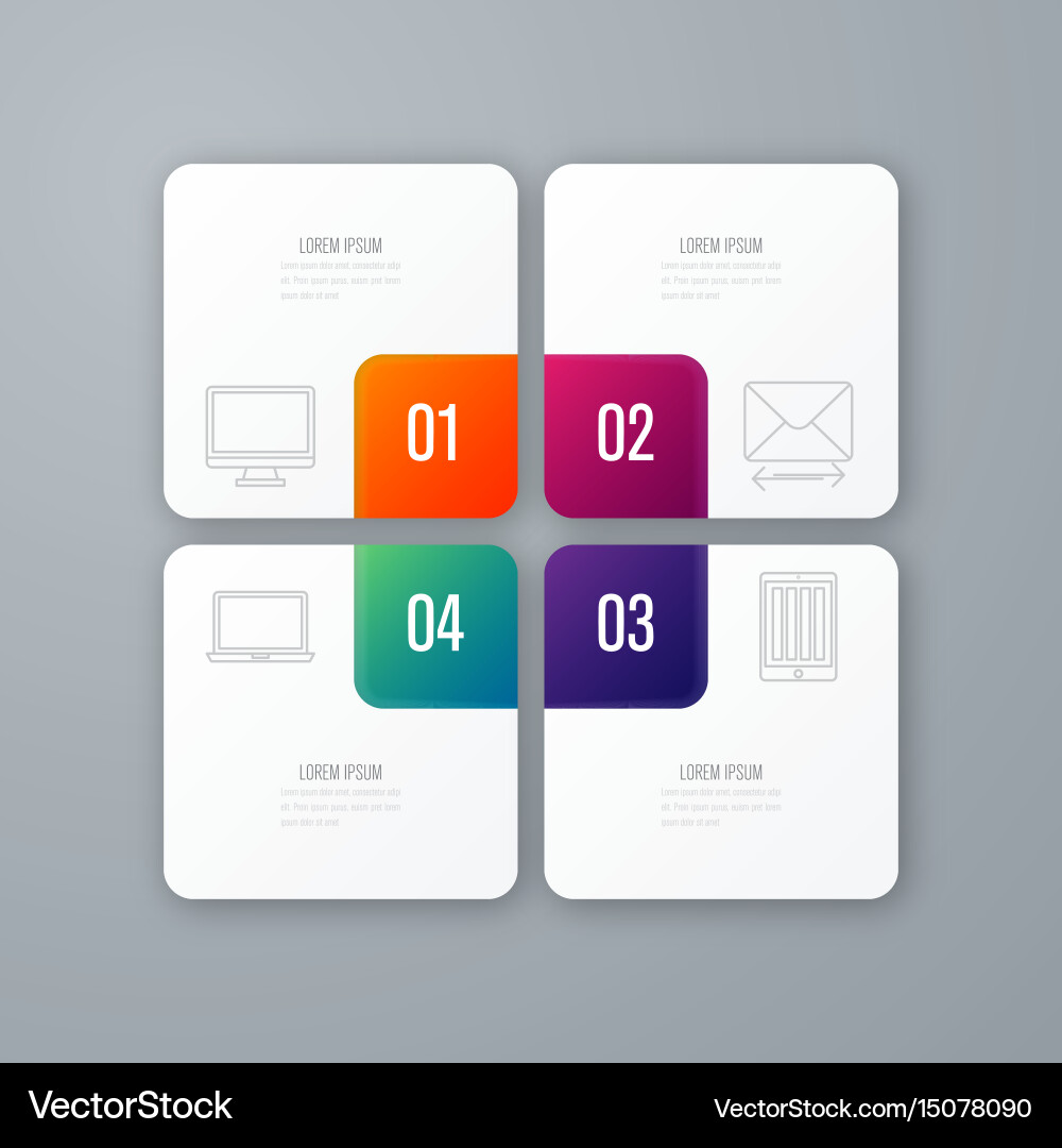 Business infographics template 4 steps with square