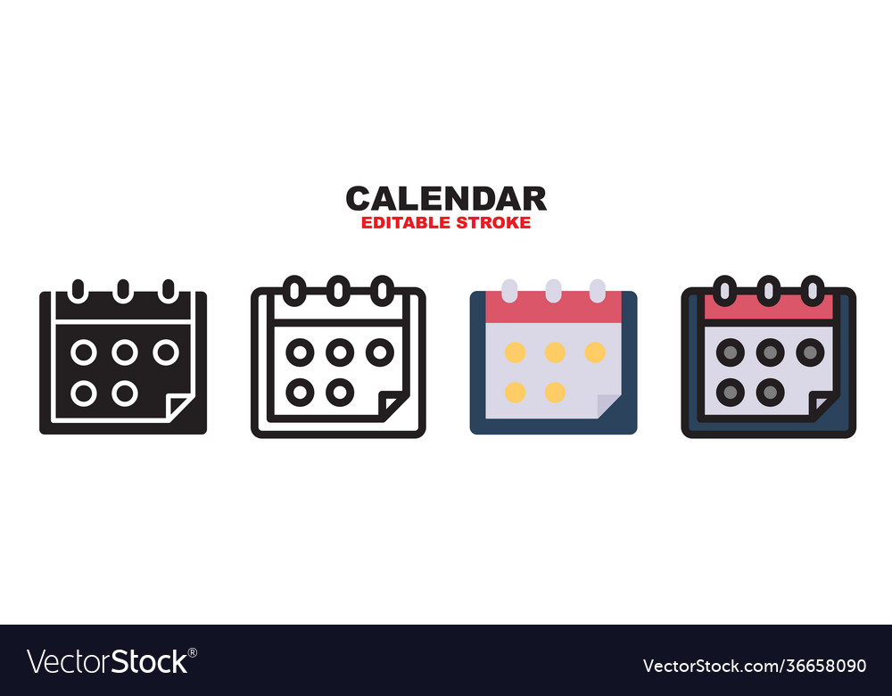 Calendar icon set with different styles editable