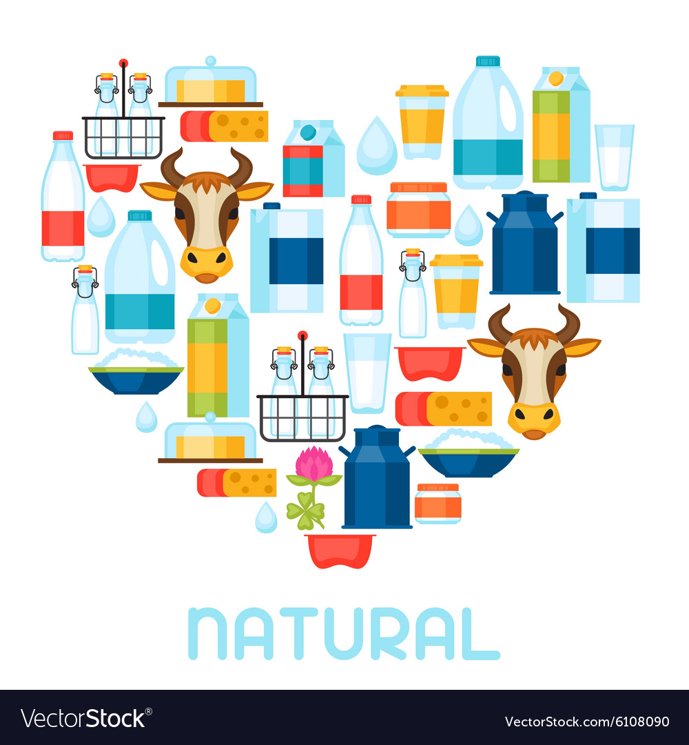 Milk background with dairy products and objects