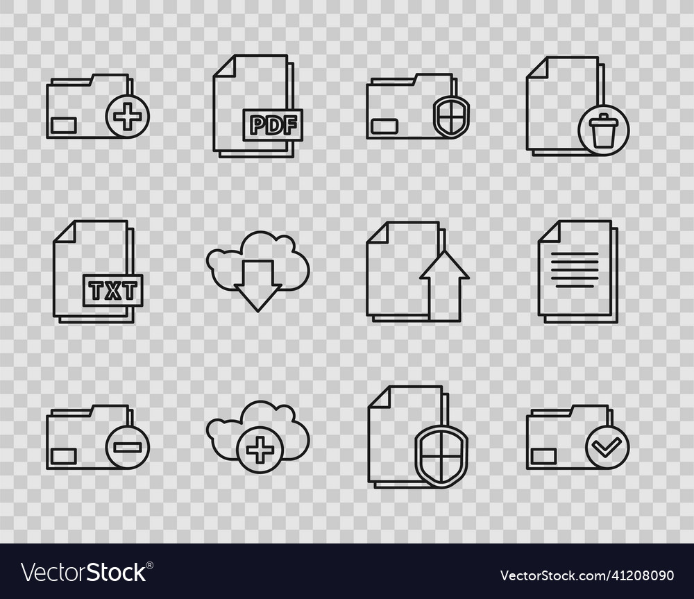 Set line document folder with minus and check vector image Set line document folder with minus and check