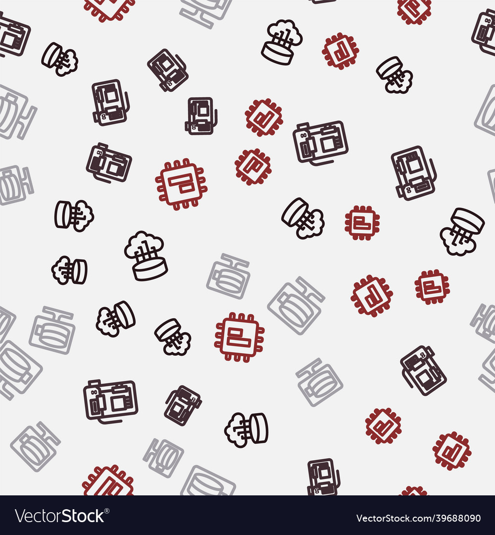 Set line network cloud connection motherboard vector image Set line network cloud connection motherboard