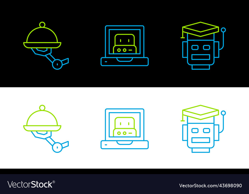 Set line robot waiter and creating icon vector image Set line robot waiter and creating icon