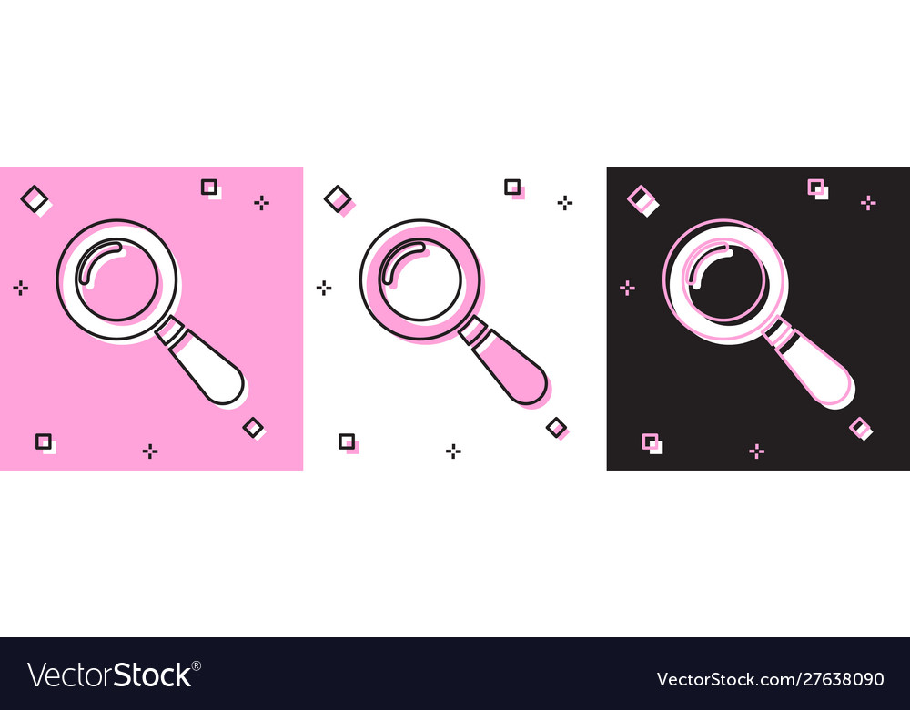 Set magnifying glass icon isolated on pink Vector Image