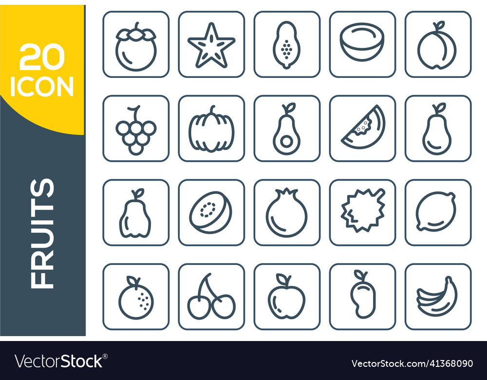 Simple set of fruits related line icons contains