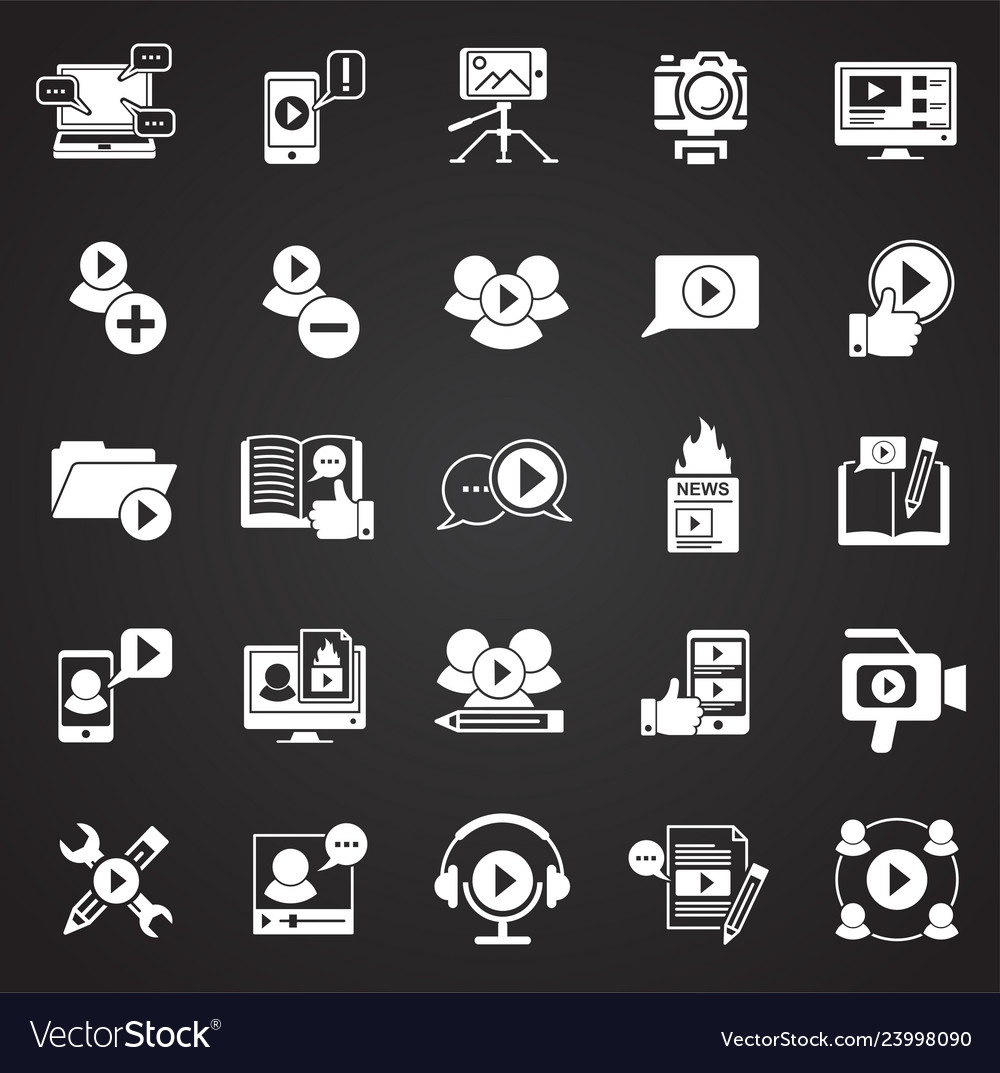 Video-Blog-Symbole auf schwarzem Hintergrund gesetzt