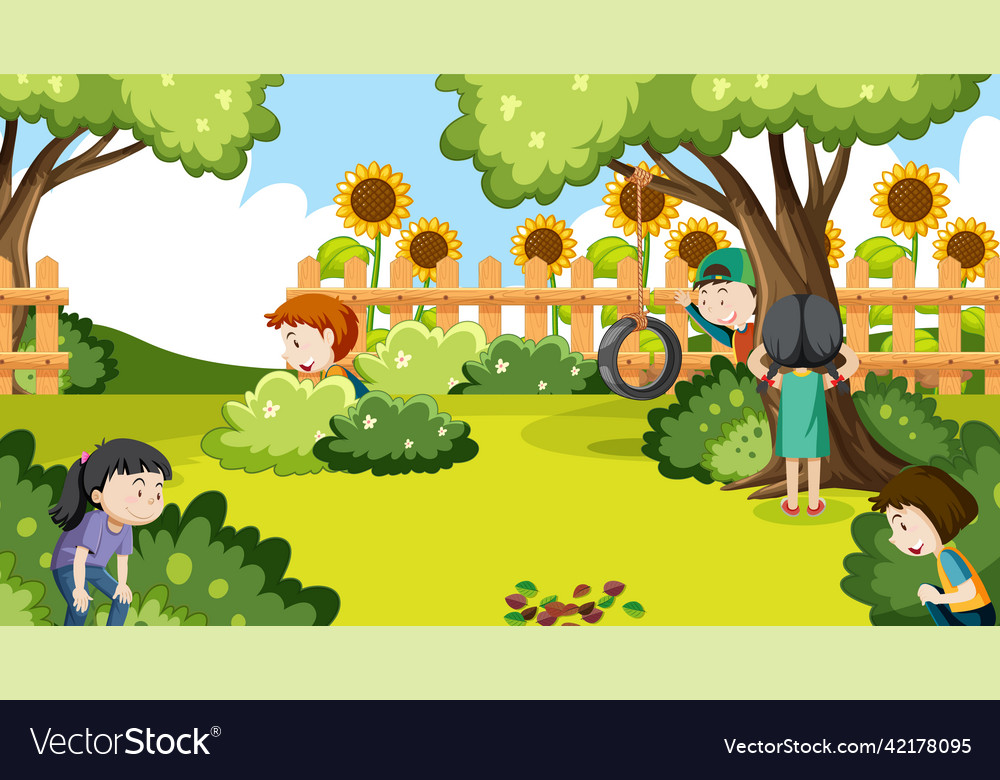 Kids playing hide and seek in the park Royalty Free Vector