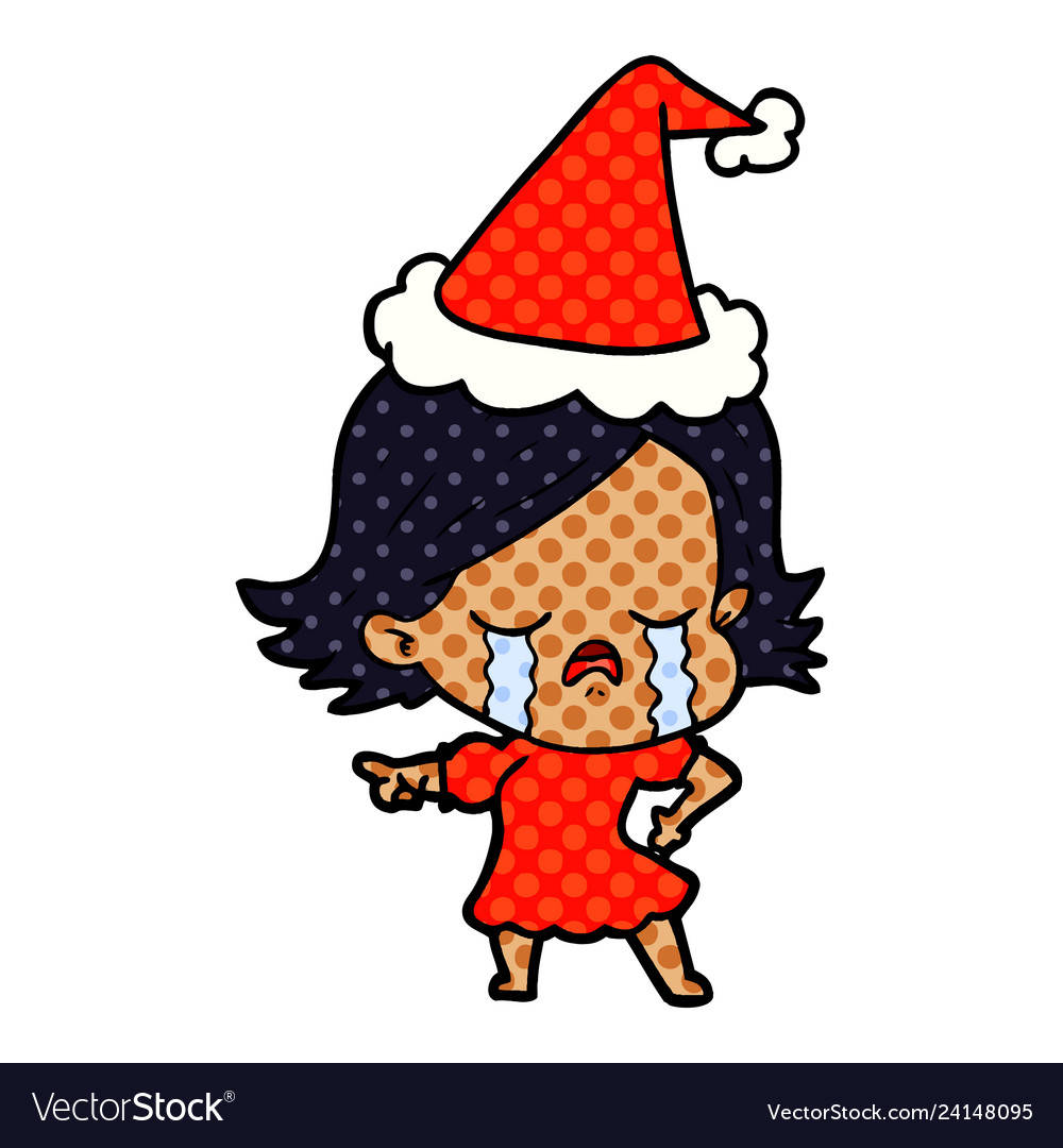 Comic book style of a girl crying and pointing