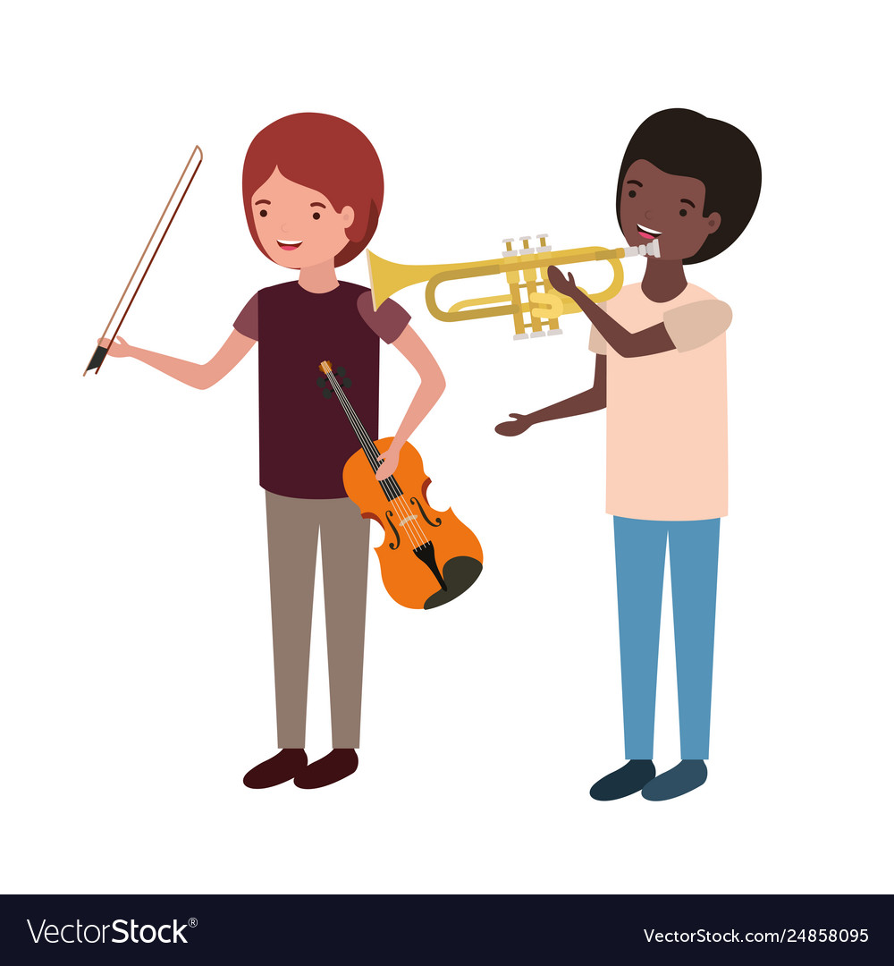 Men with musical instruments character Royalty Free Vector