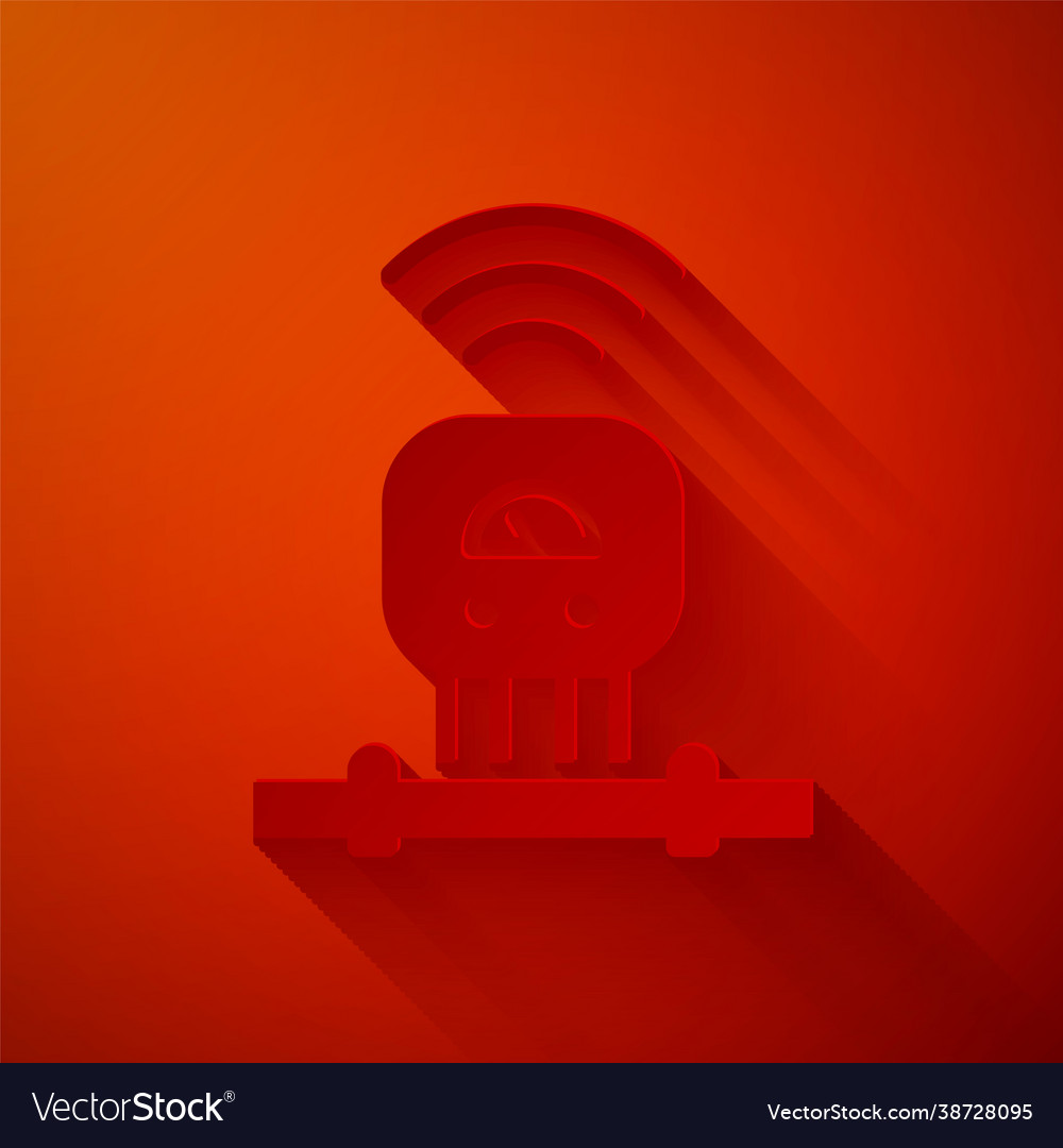 Paper cut smart sensor system icon isolated on red vector image Paper cut smart sensor system icon isolated on red