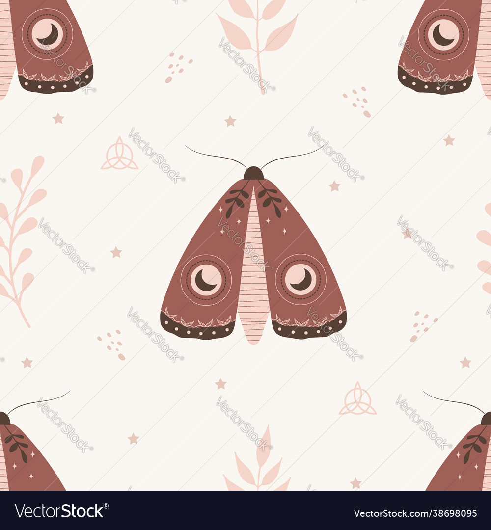 Seamless pattern with boho moth insect