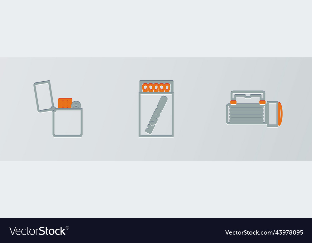 Set line flashlight lighter and open matchbox Vector Image Set line flashlight lighter and open matchbox