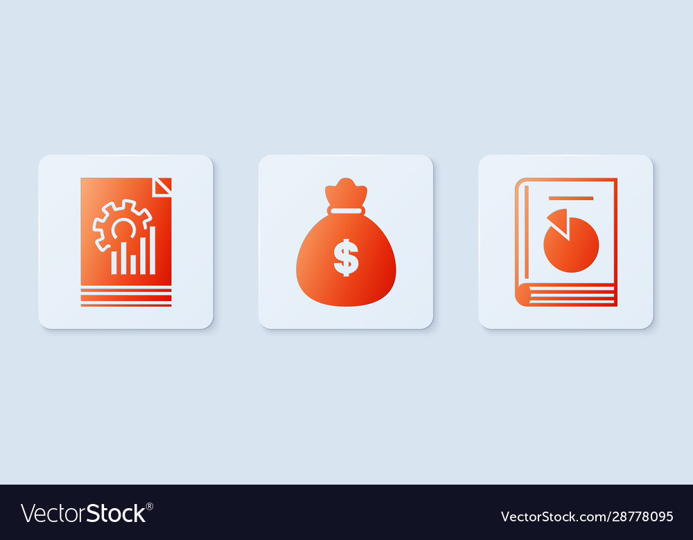 Set money bag document with graph chart and user vector image Set money bag document with graph chart and user