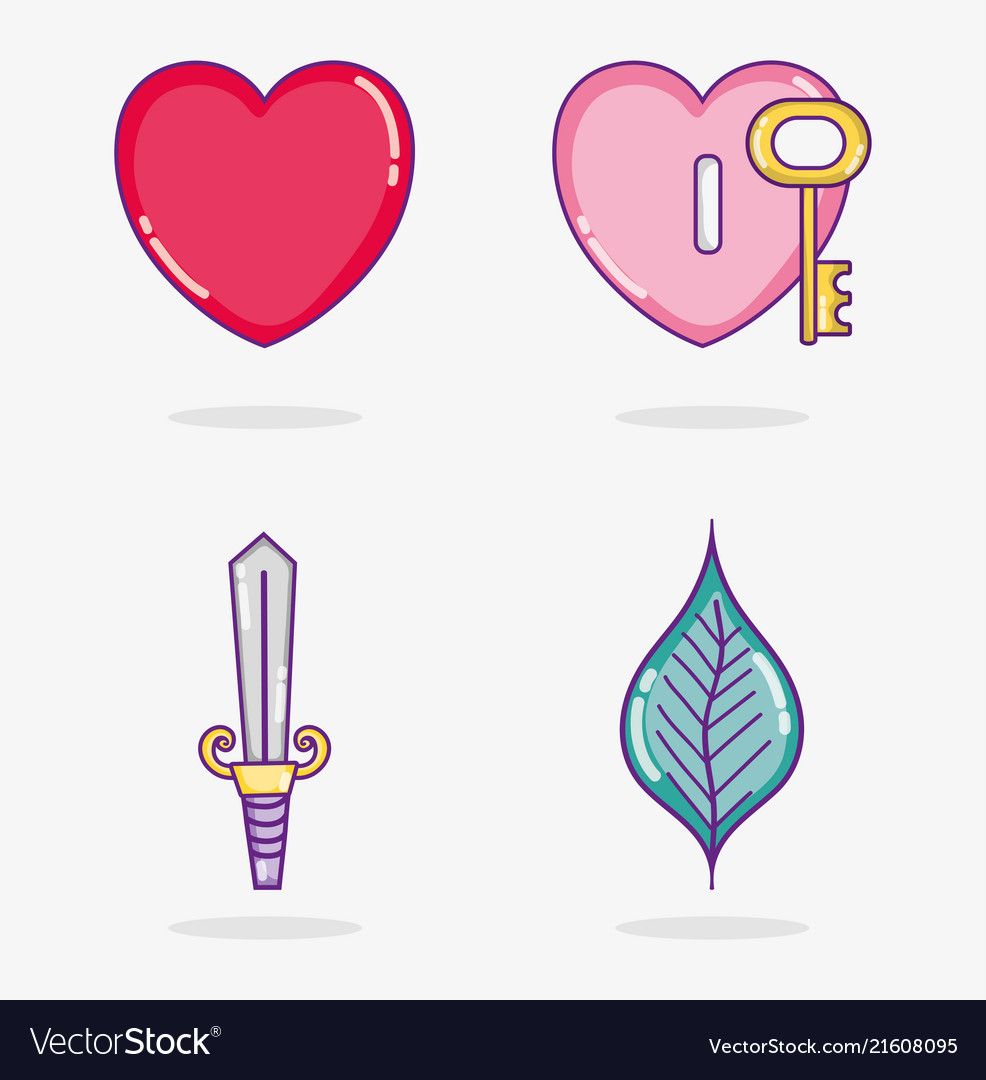 Set of love and hearts cartoons