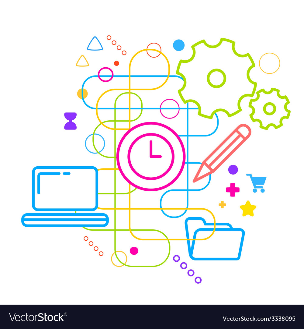 Symbols of office working at the computer